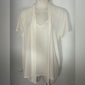 Pleione Nordstrom career blouse ivory v neck tie detail  flutter sleeve medium